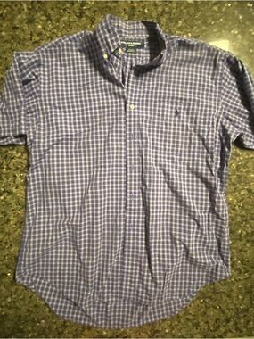 Ralph Lauren Purple and White Check Short-Sleeve Button-Down Shirt